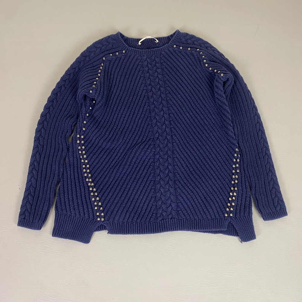 Philosophy Republic Clothing Cable‎ Knit Sweater Size Large Navy Blue t Studded